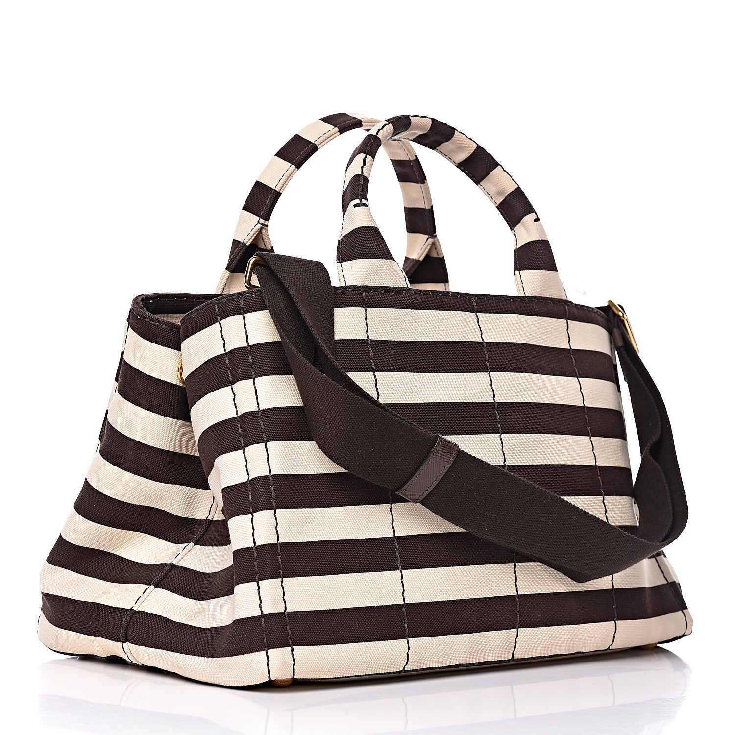 Prada Canapa Striped Logo Tote Tabacco 2 of 15