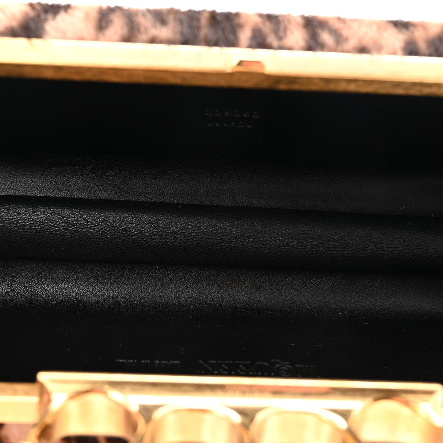 Calf Hair Leopard Print Knuckle Box Clutch Brown Black