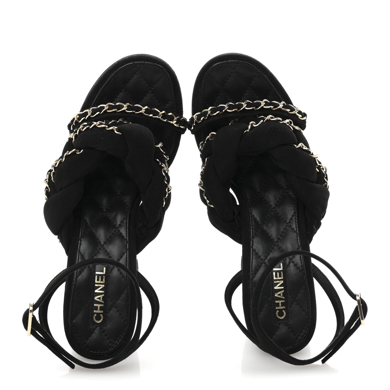 Chanel Kid Suede Chain Braided Sandals 36.5 Black 2 of 10