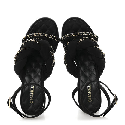 Chanel Kid Suede Chain Braided Sandals 36.5 Black 2 of 10