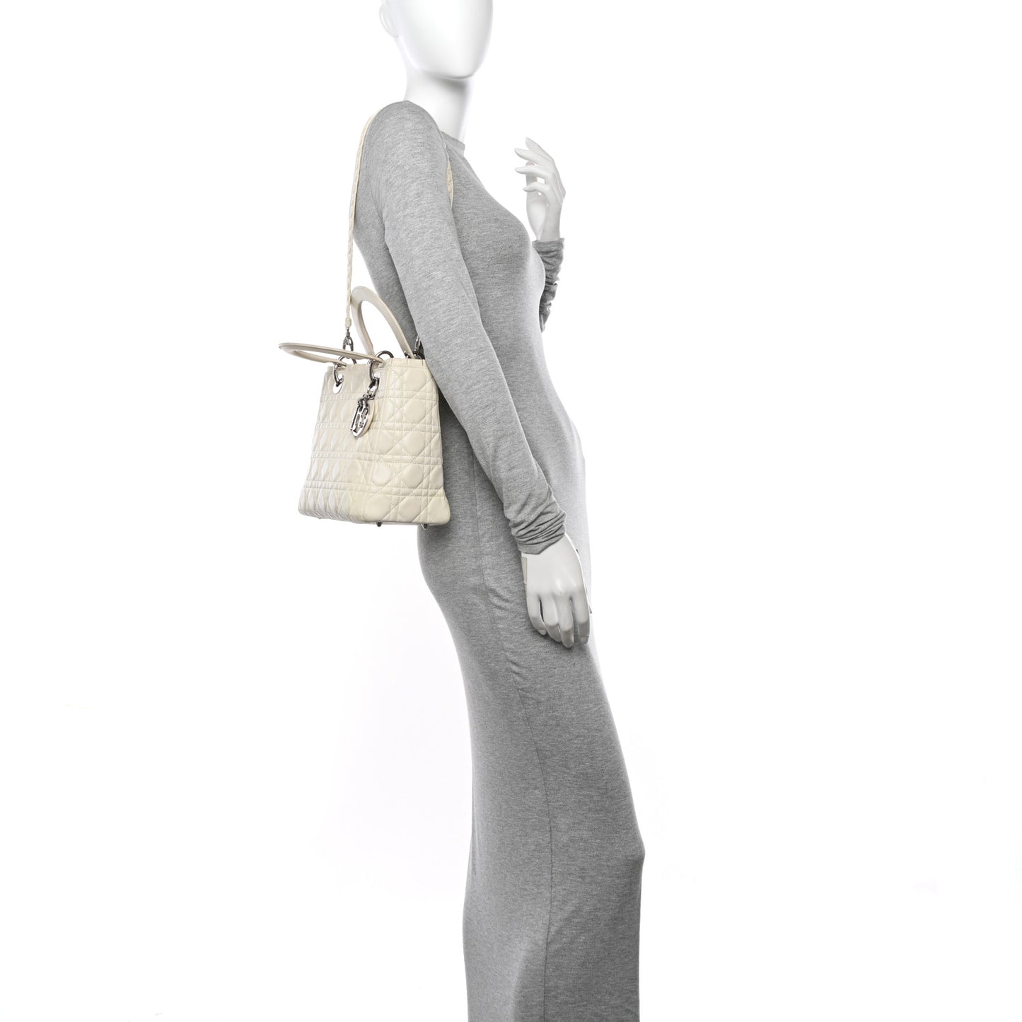 Lambskin Cannage Ruffle Trim Medium Lady Dior Off White