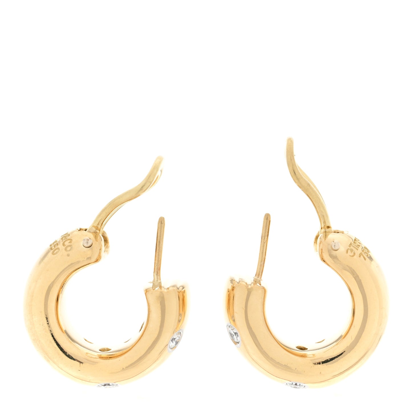 18K Yellow Gold Platinum Diamond Etoile Hoop Earrings