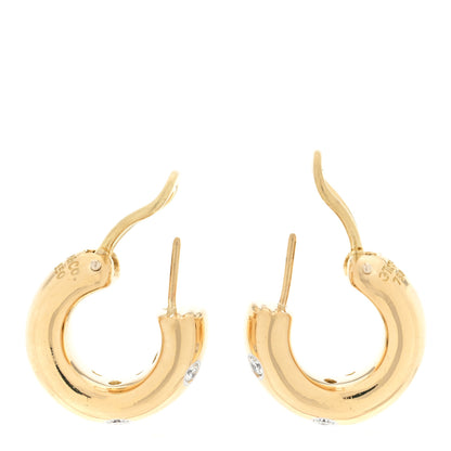 Tiffany 18K Yellow Gold Platinum Diamond Etoile Hoop Earrings 3 of 4
