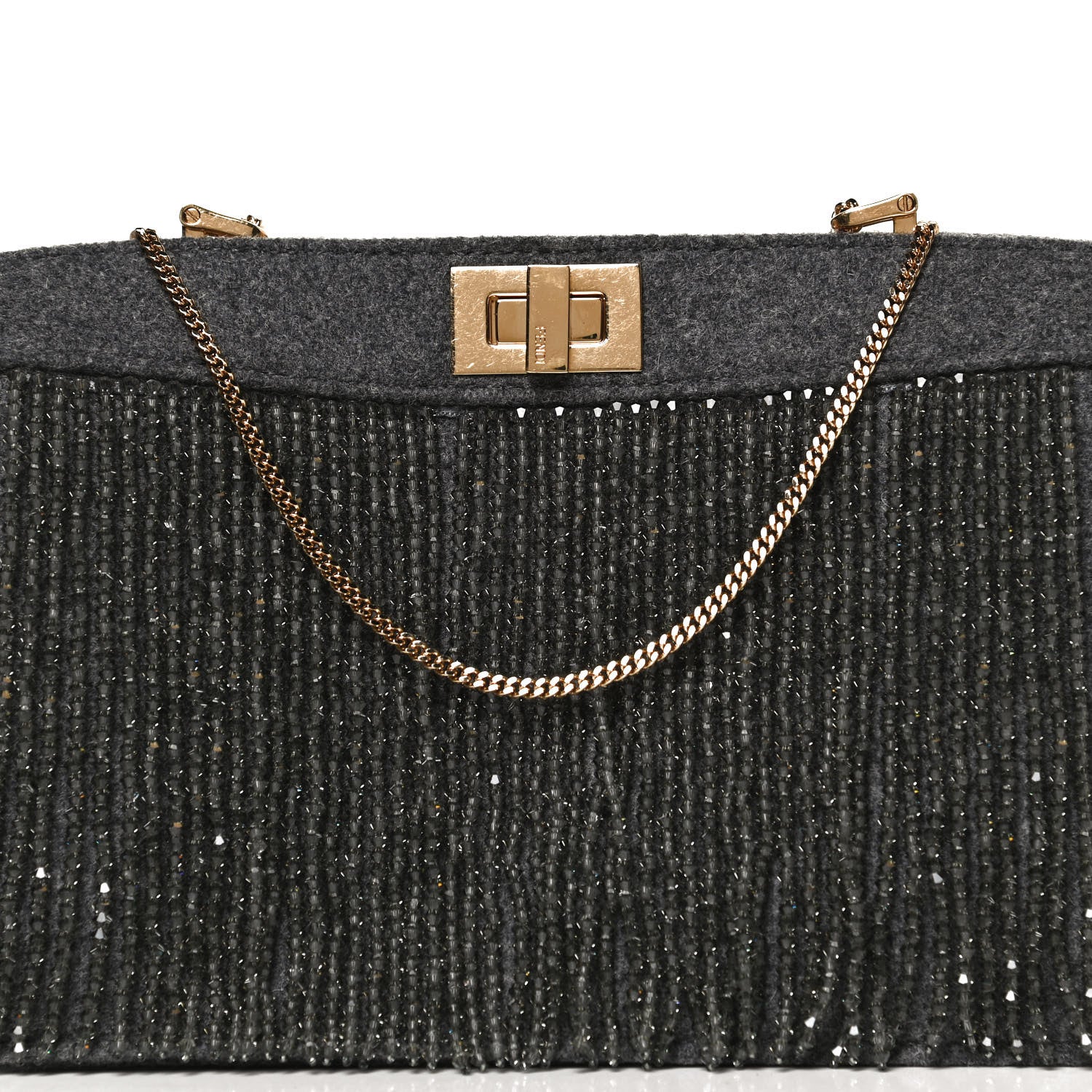 Fendi Flannel Bead Embroidered Small Peekaboo I SEE U East West Chain Satchel Grigio Bois de Rose 14 of 23