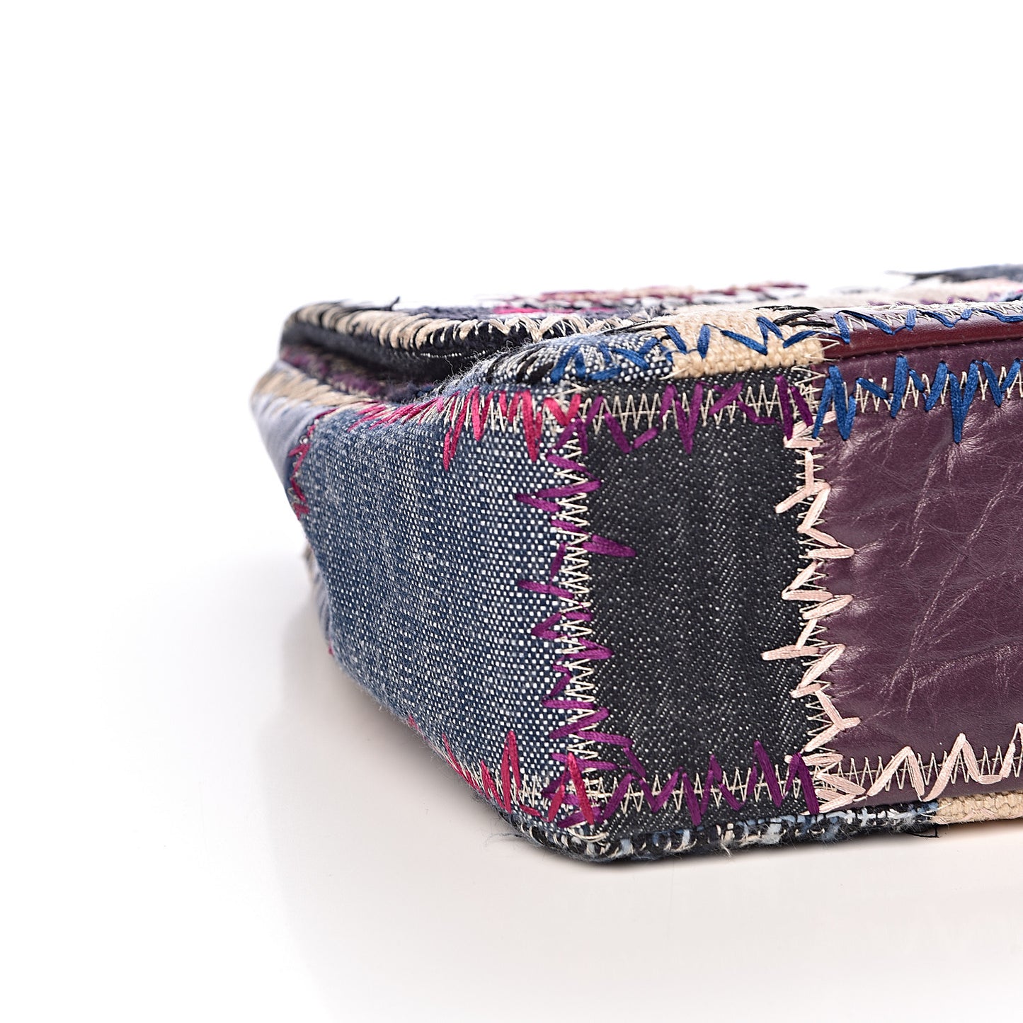 Denim Tweed Patchwork Jumbo Single Flap Multicolor