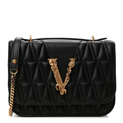 Versace Nappa Quilted Virtus Top Handle Shoulder Bag Black 1 of 10