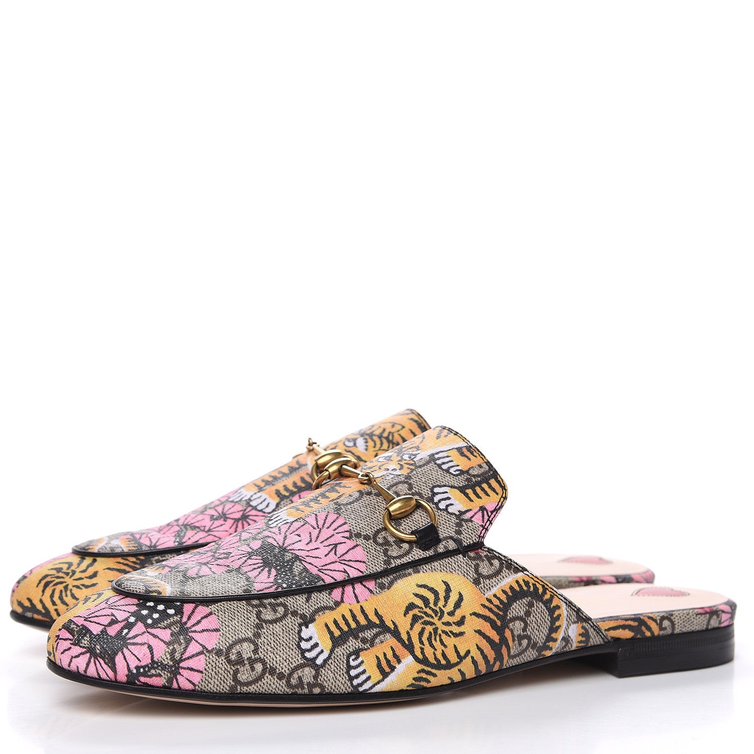 Gucci GG Supreme Monogram Bengal Womens Princetown Slippers 39.5 Beige Crop Pink 3 of 9