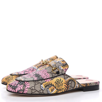 Gucci GG Supreme Monogram Bengal Womens Princetown Slippers 39.5 Beige Crop Pink 3 of 9