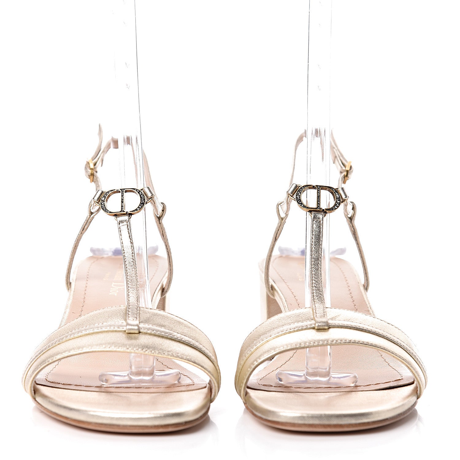 Christian Dior Laminated Lambskin Crystal CD Sandal 40.5 Stardust Gold 2 of 10