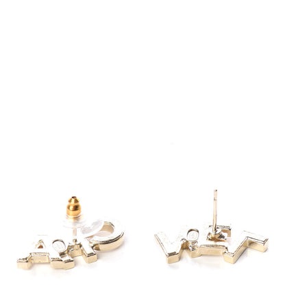Chanel Crystal Pearl Signature Stud Earrings Gold 3 of 5