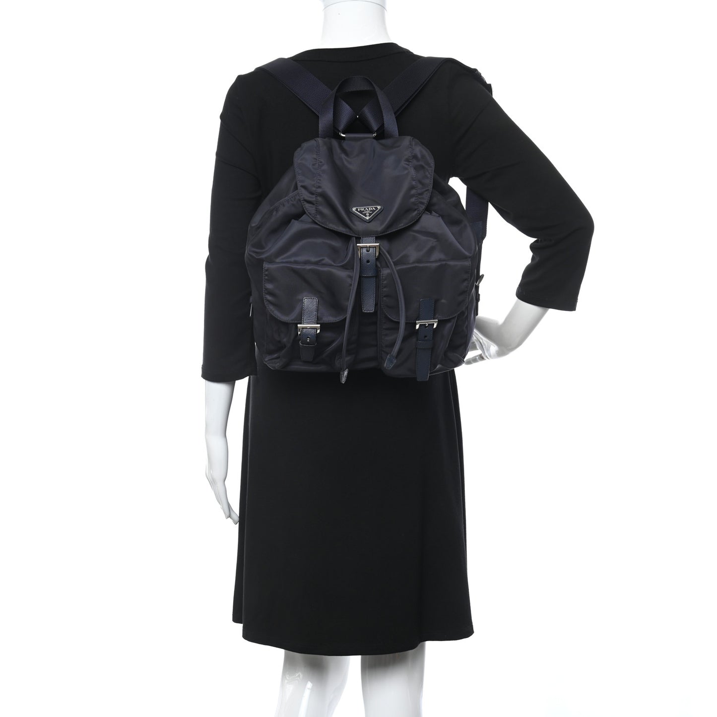 Tessuto Nylon Saffiano Medium Backpack Baltico