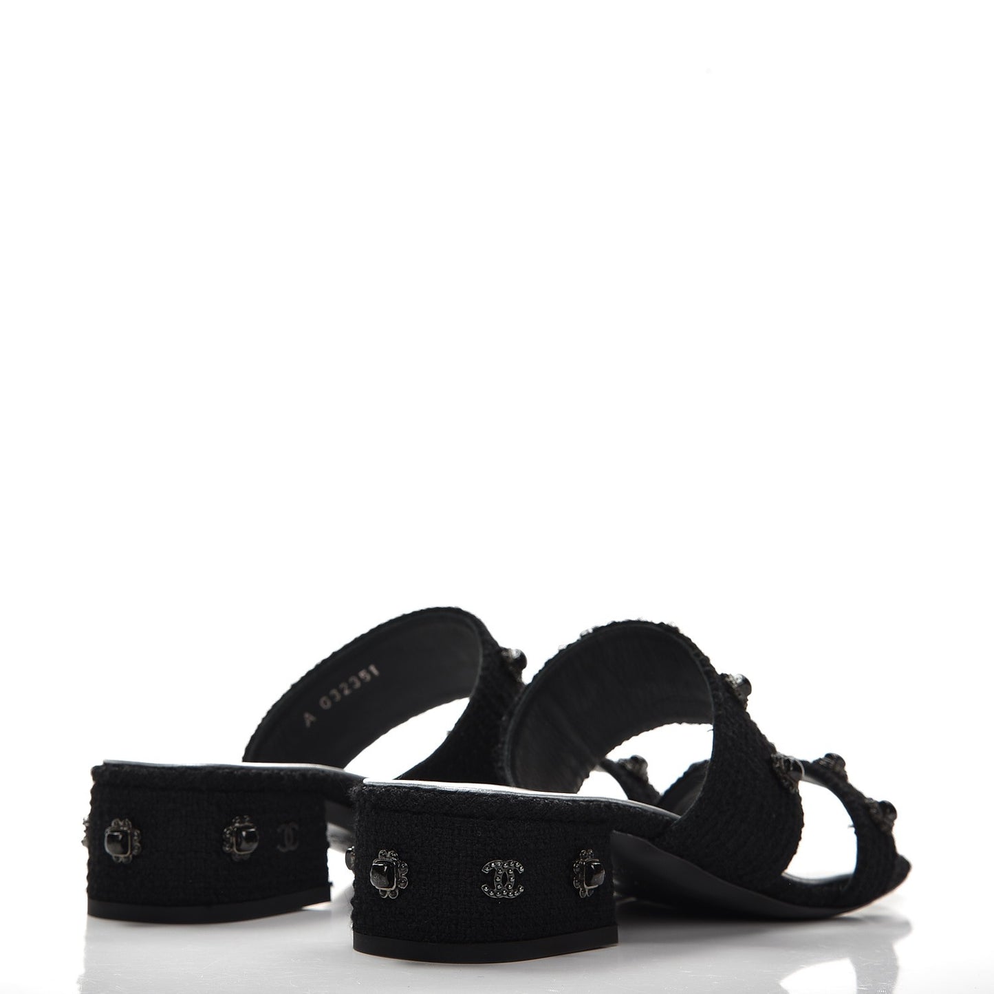 Tweed Stone Crystal Mules 39 Black