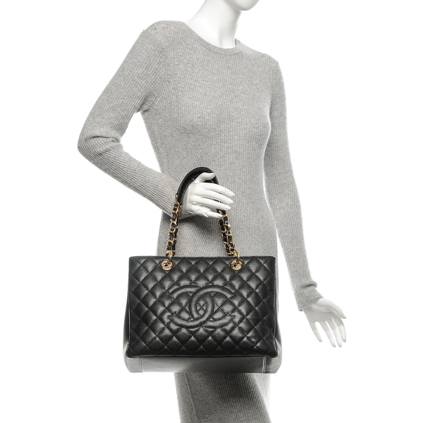 Caviar Quilted Grand Shopping Tote GST Black