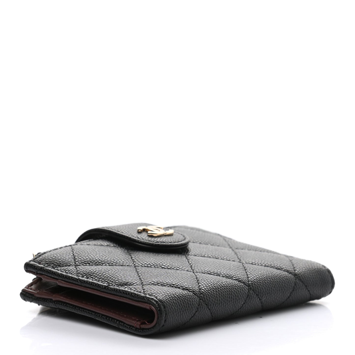 Caviar Quilted Compact Zipped Pocket Wallet Black