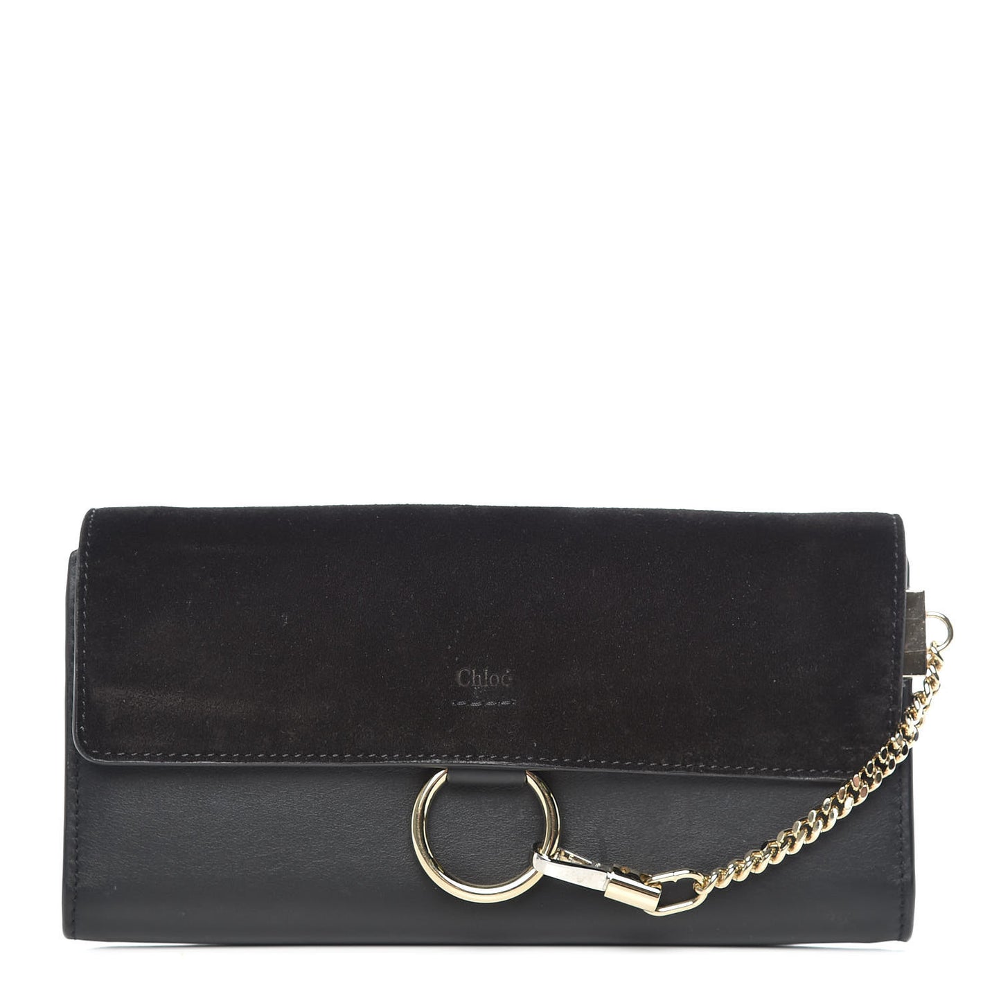 Suede Calfskin Faye Wallet Black