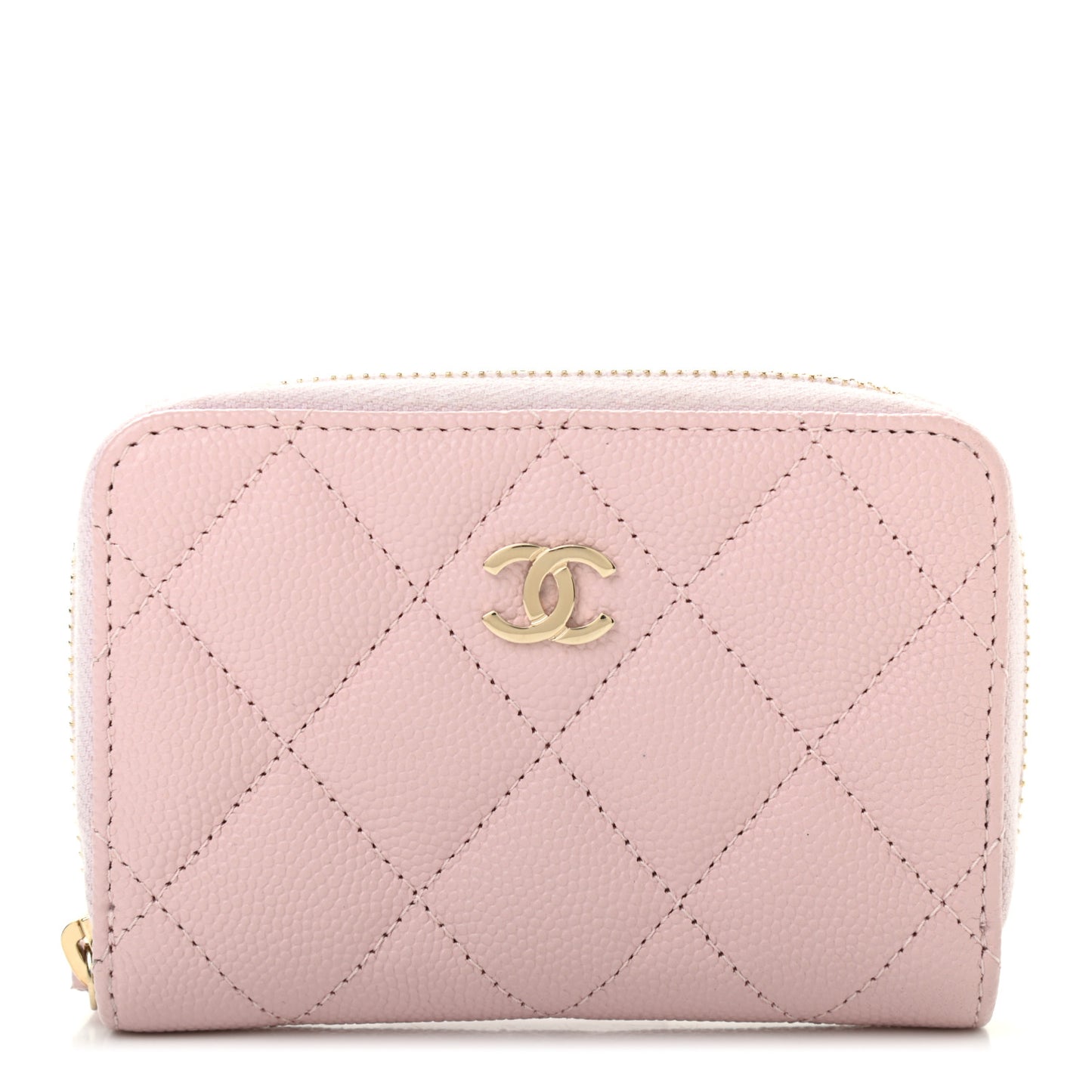 Caviar Quilted Zip Coin Purse Light Pink