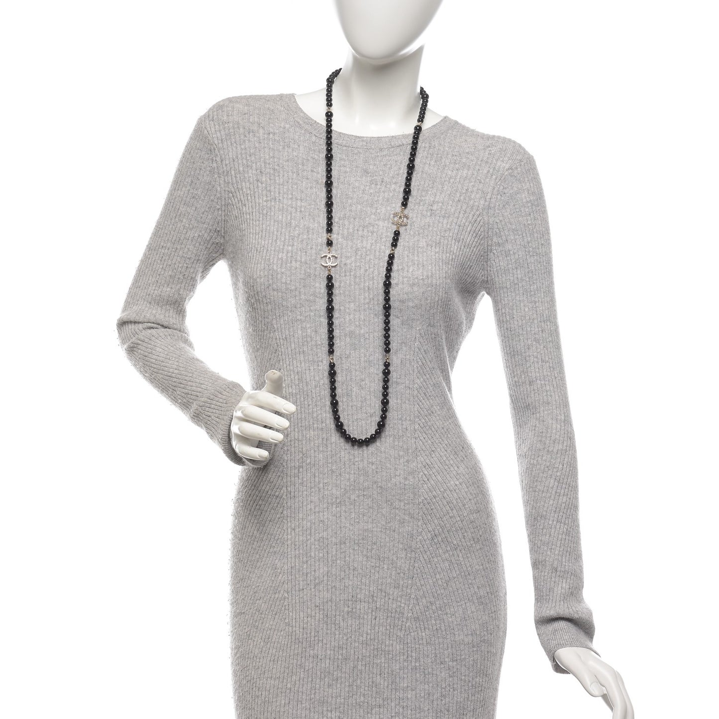 Beaded Star CC Long Necklace Black Gold