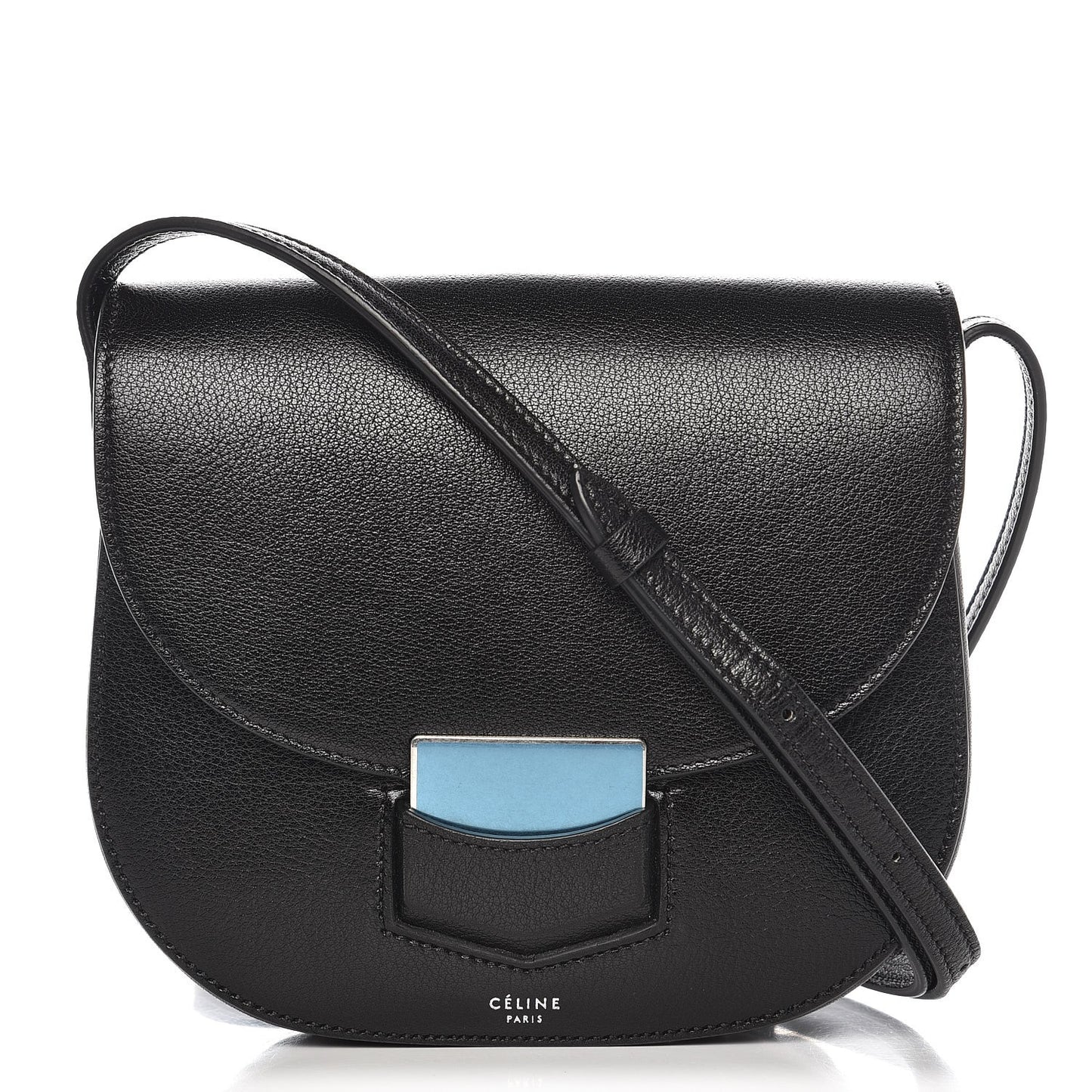 Shiny Textured Calfskin Small Trotteur Black