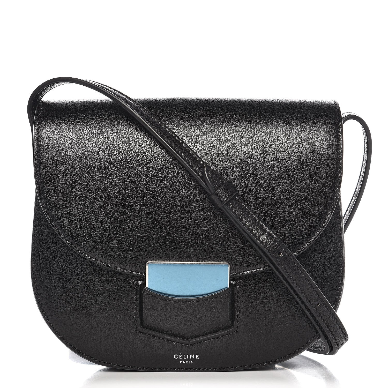 Celine Shiny Textured Calfskin Small Trotteur Black 1 of 6