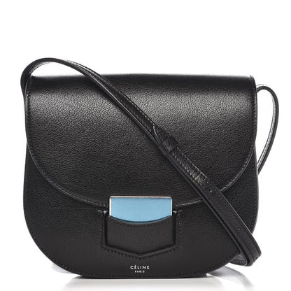 Celine Shiny Textured Calfskin Small Trotteur Black 1 of 6