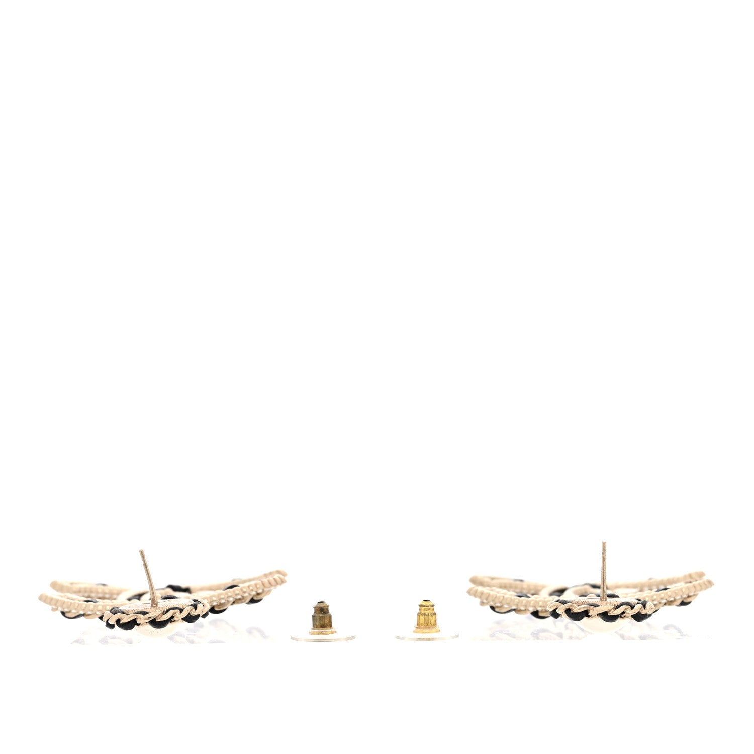 Chanel Pearl Lambskin Crystal Chain CC Drop Earrings Black Gold 3 of 5