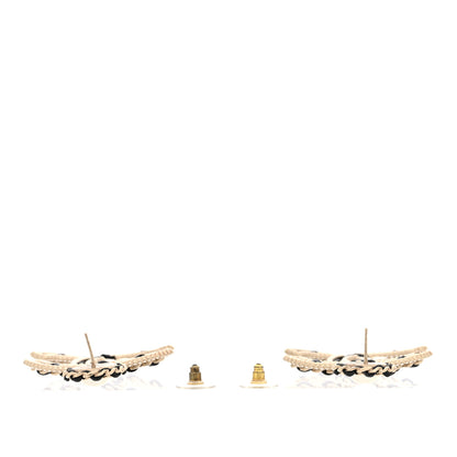 Chanel Pearl Lambskin Crystal Chain CC Drop Earrings Black Gold 3 of 5