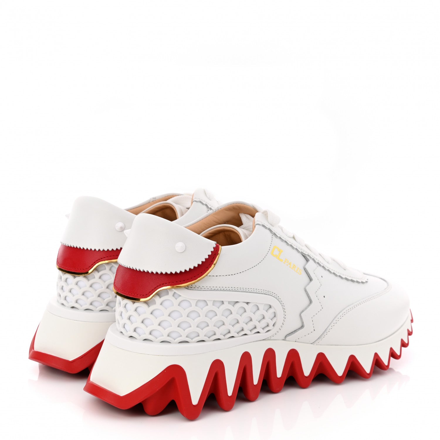 Christian Louboutin Calfskin Neoprene Womens Loubishark Sneakers 40 White 4 of 9