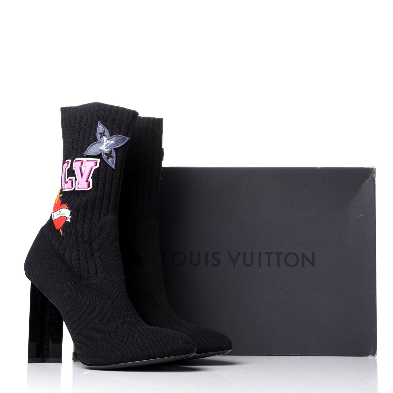 Louis Vuitton Stretch Fabric LV Black Heart Sock Ankle Boots 40 Black 10 of 10