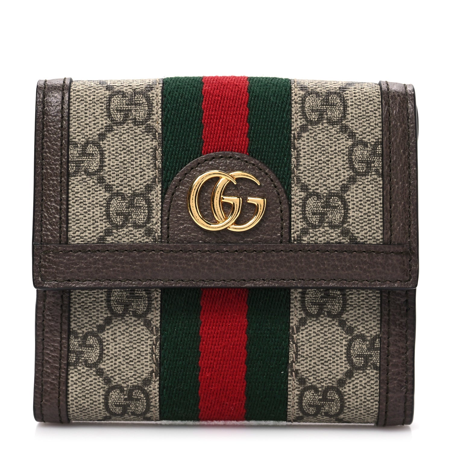 Gucci GG Supreme Monogram Web Ophidia French Flap Wallet Beige New Acero 1 of 7