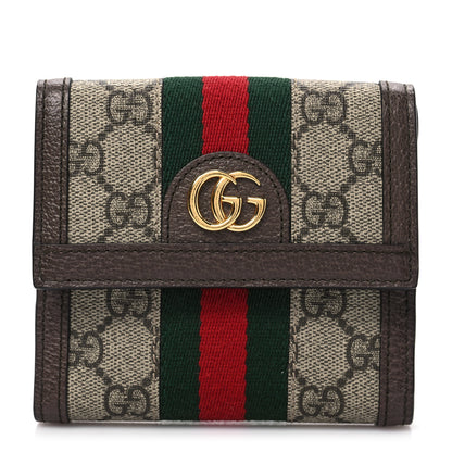 Gucci GG Supreme Monogram Web Ophidia French Flap Wallet Beige New Acero 1 of 7