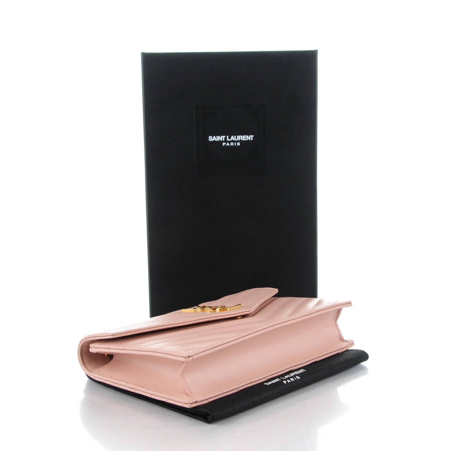 Saint Laurent Grain De Poudre Matelasse Chevron Monogram Envelope Chain Wallet Pale Pink 4 of 7
