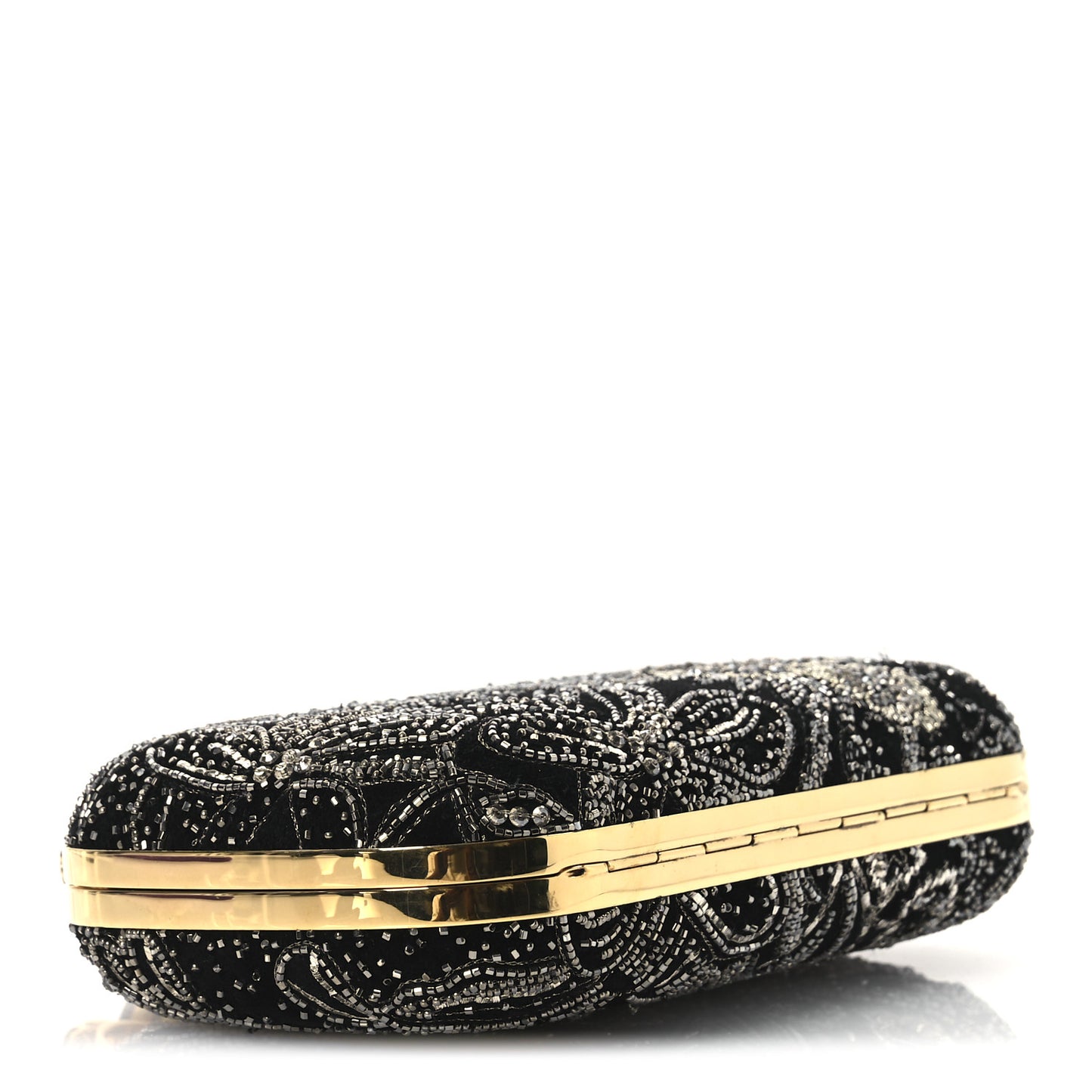 Suede Embroidered Knuckle Box Clutch Black