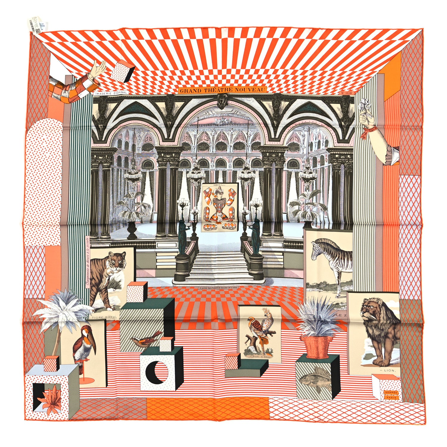 Hermes Silk Grand Theatre Nouveau Scarf 90 Orange Kaki White 1 of 3