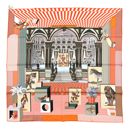 Hermes Silk Grand Theatre Nouveau Scarf 90 Orange Kaki White 1 of 3