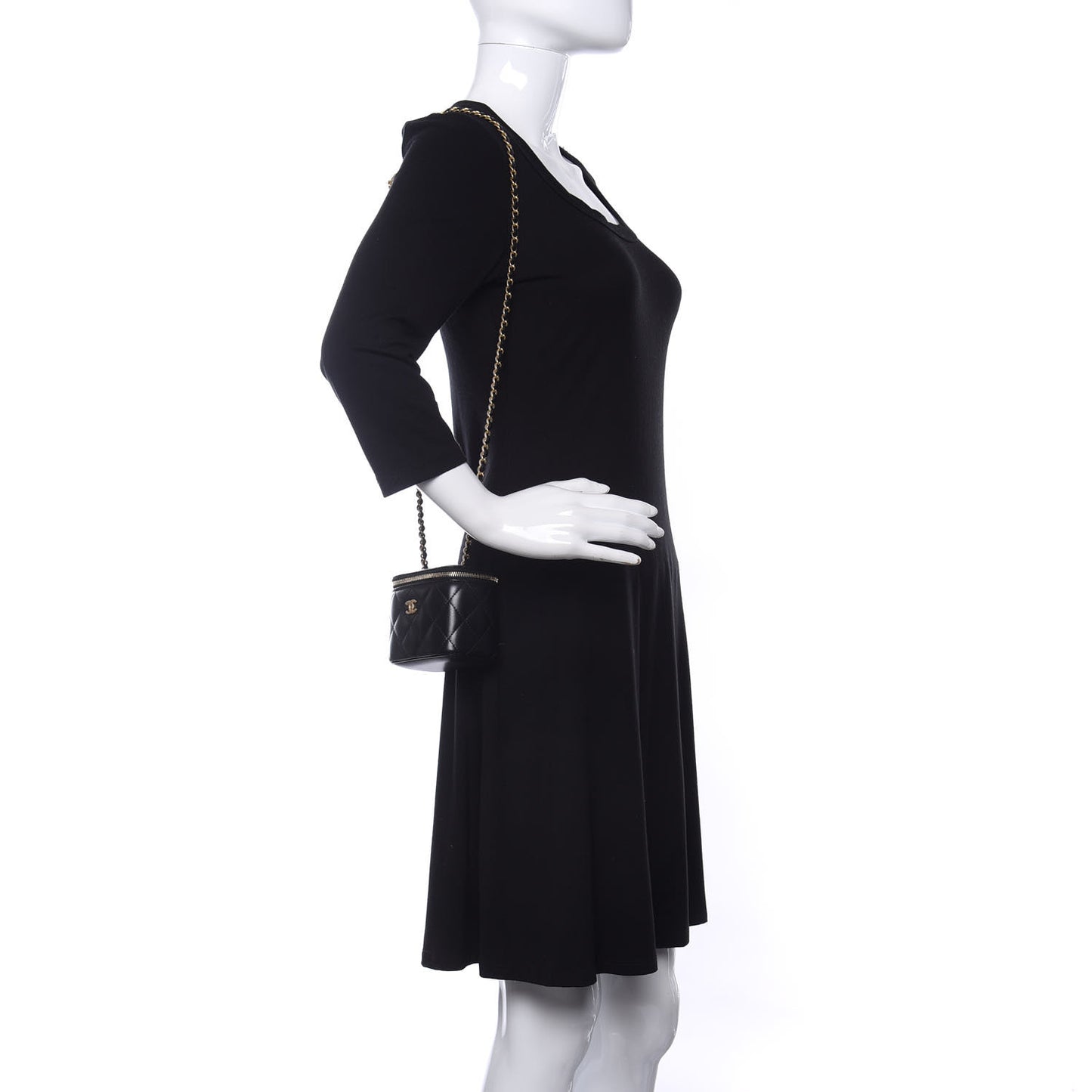 Lambskin Quilted Mini Pearl Crush Vanity Case With Chain Black