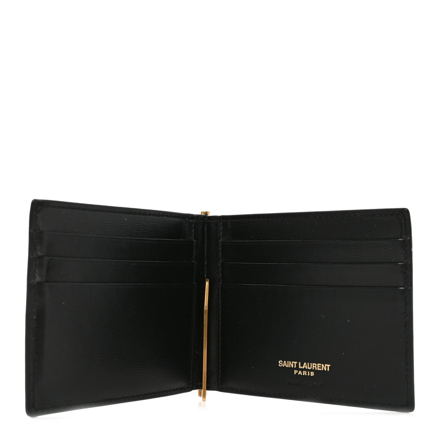 Shiny Calfskin Tiny Cassandre Bill Clip Wallet Black