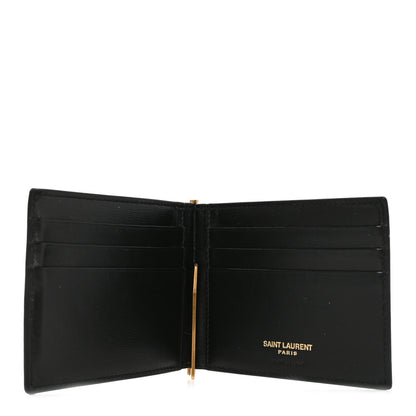 Saint Laurent Shiny Calfskin Tiny Cassandre Bill Clip Wallet Black 5 of 6