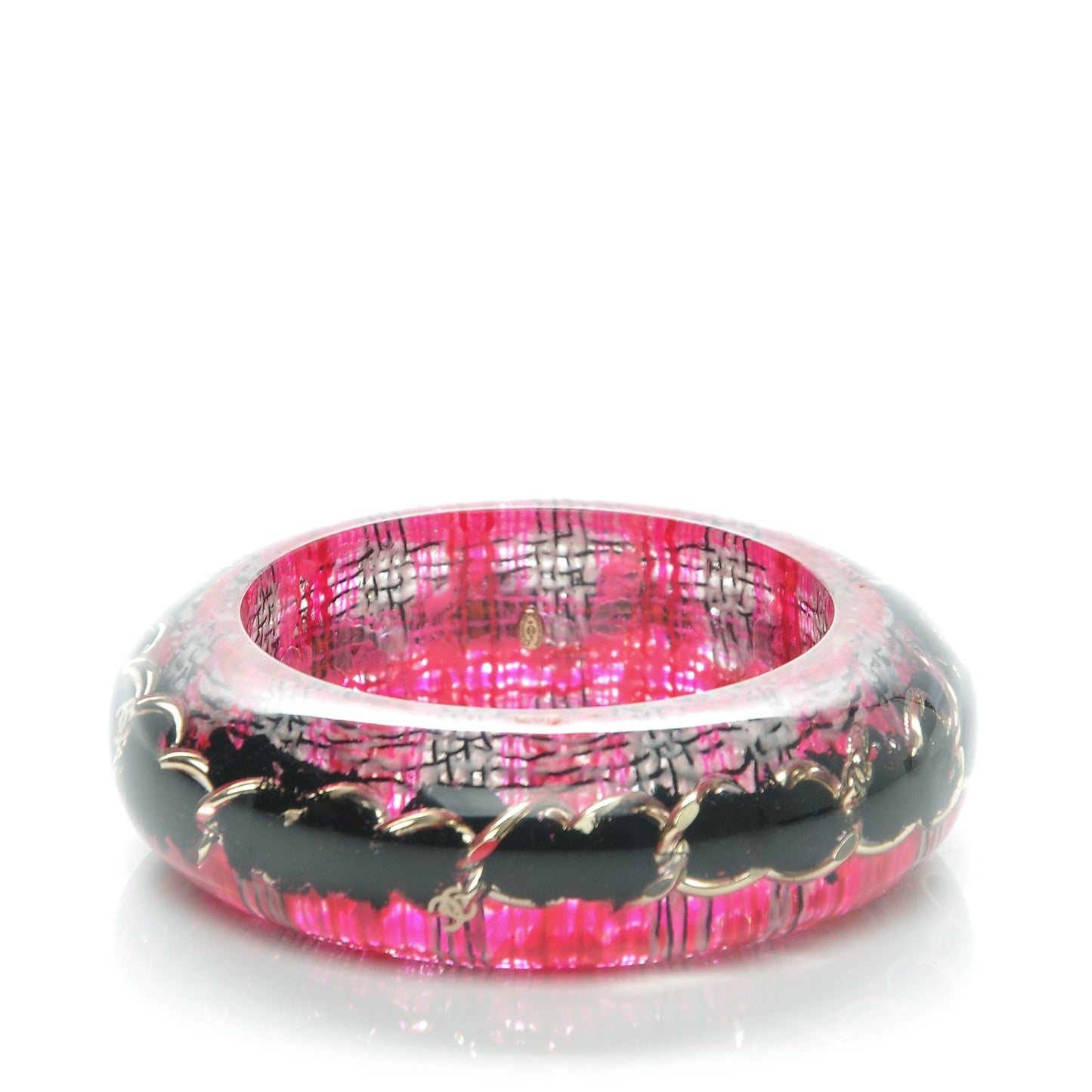 Resin Tweed Chain CC Bangle Transparent Pink