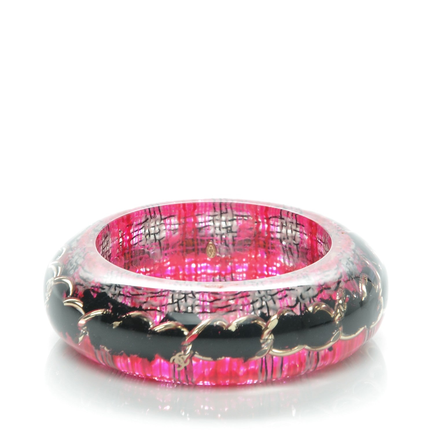 Chanel Resin Tweed Chain CC Bangle Transparent Pink 3 of 4