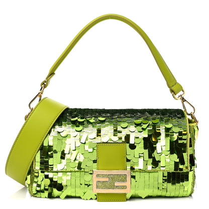 Fendi Sequin Paillettes Vitello Grace Sex and the City Baguette Wasabi 1 of 11