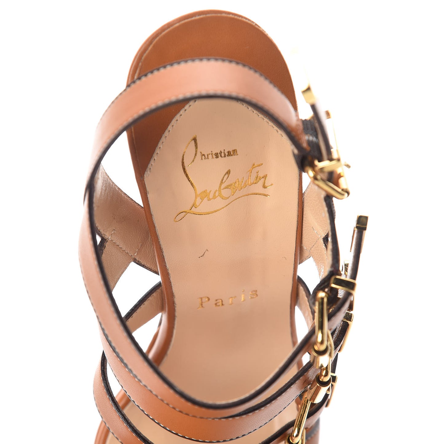 Calfskin Funky 120 Cage Sandals 36 Fauve Gold