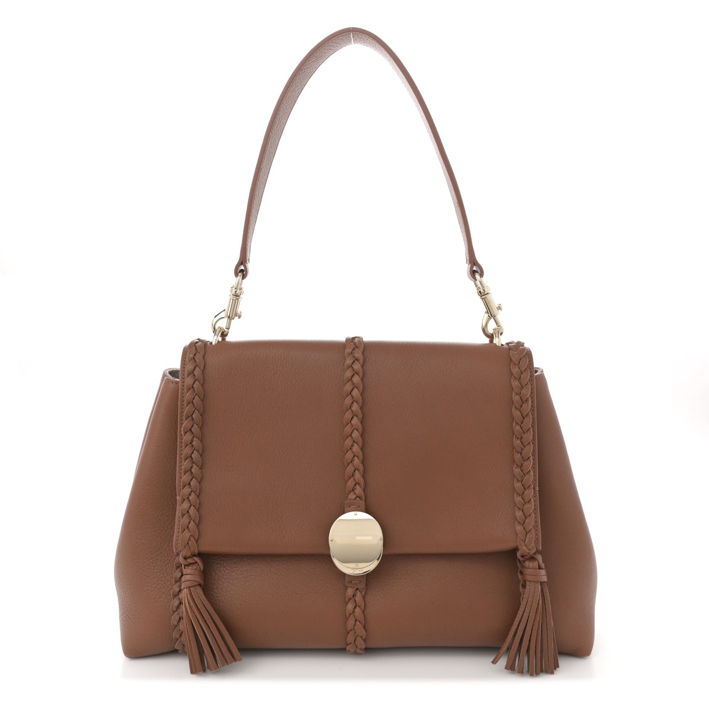 Grained Calfskin Medium Penelope Shoulder Bag Caramel