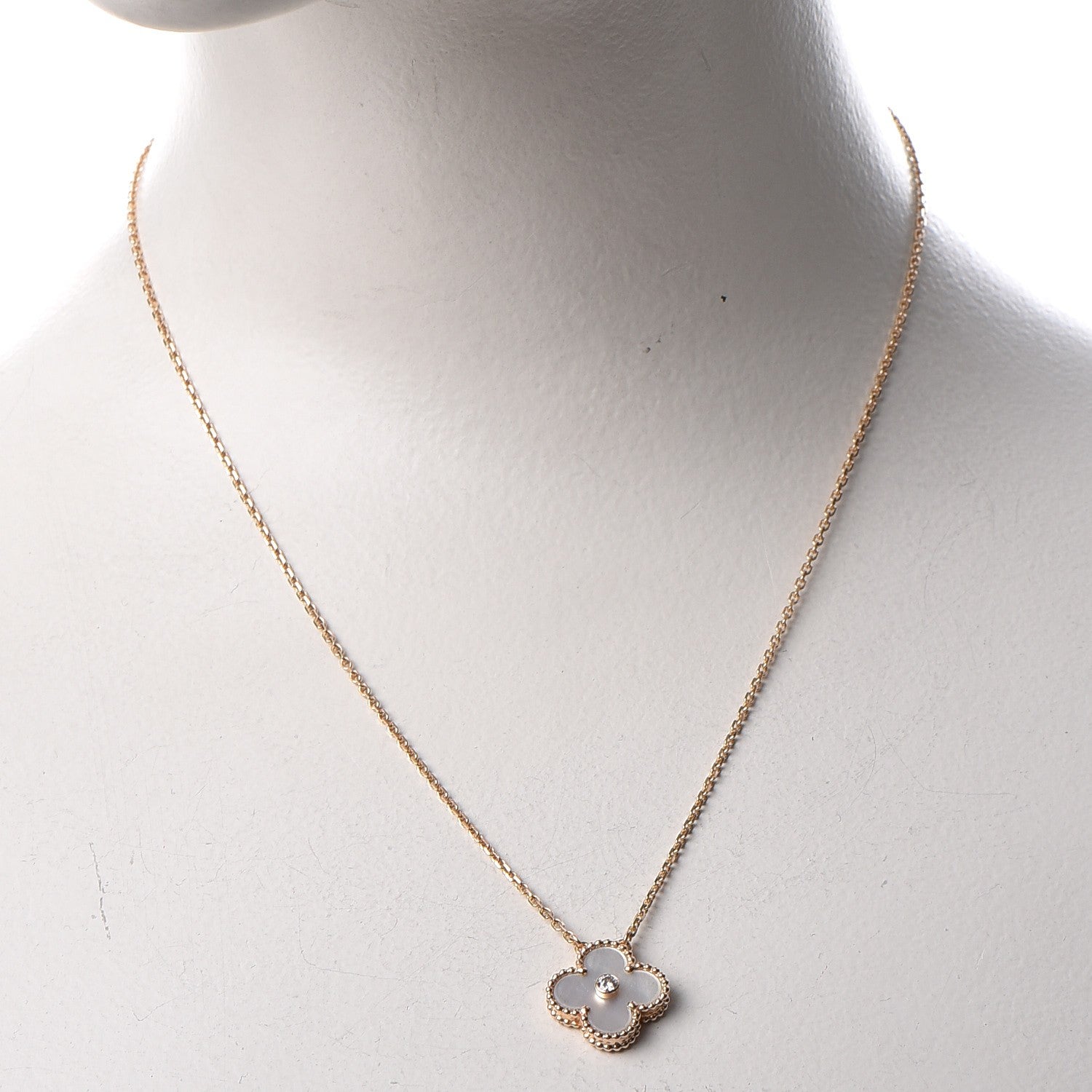 Van Cleef & Arpels 18K Rose Gold Diamond Mother of Pearl Vintage Alhambra Pendant Necklace 2 of 8