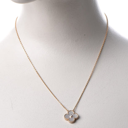 Van Cleef & Arpels 18K Rose Gold Diamond Mother of Pearl Vintage Alhambra Pendant Necklace 2 of 8