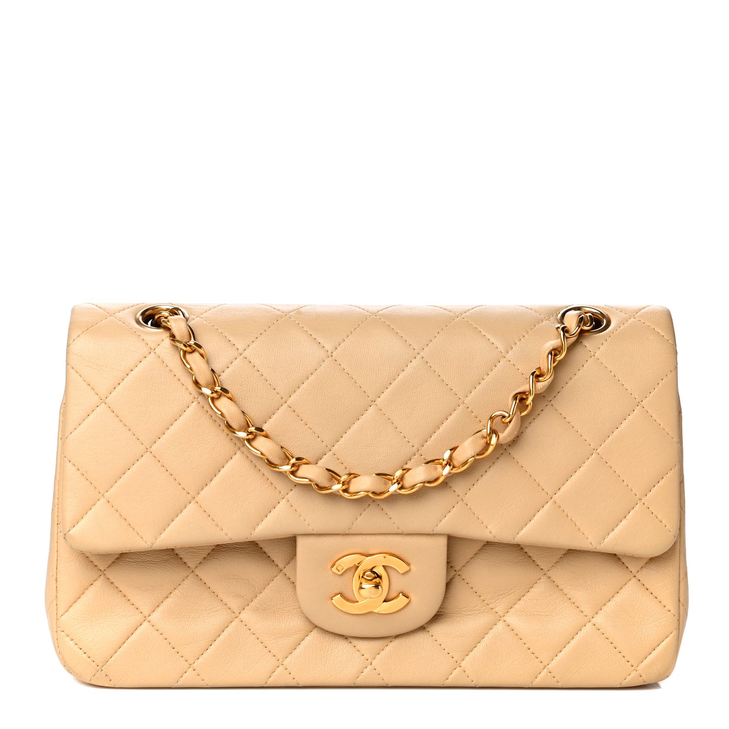 Lambskin Quilted Small Double Flap Beige
