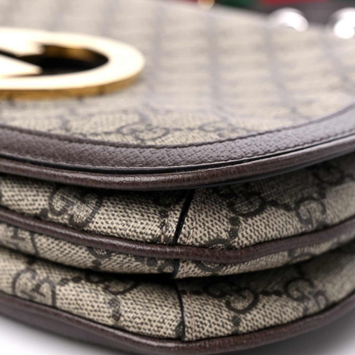 Gucci GG Supreme Monogram Textured Dollar Calfskin Web Medium Blondie Top Handle Shoulder Flap Bag Beige Ebony New Acero 9 of 14