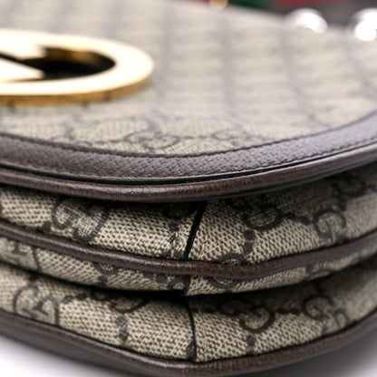 Gucci GG Supreme Monogram Textured Dollar Calfskin Web Medium Blondie Top Handle Shoulder Flap Bag Beige Ebony New Acero 9 of 14
