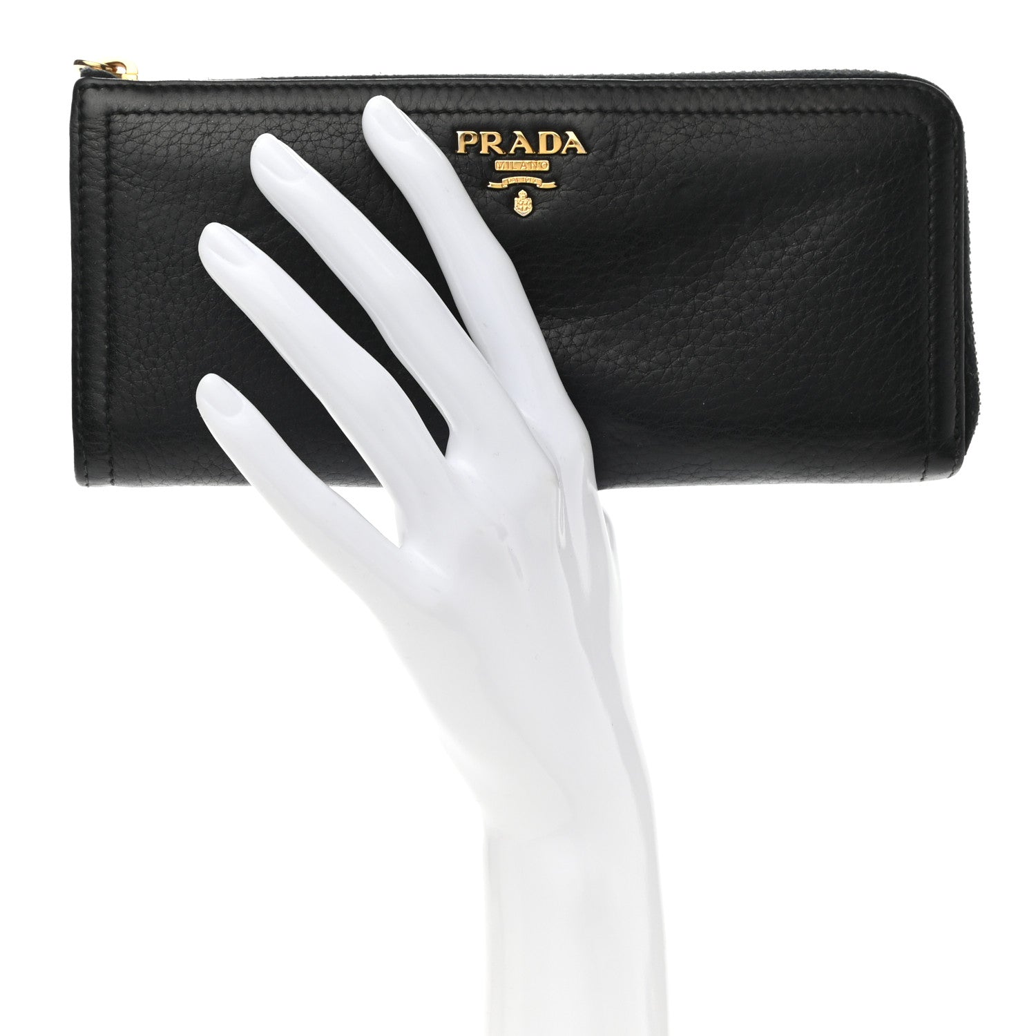 Prada Vitello Daino Zip Around Wallet Black 2 of 6