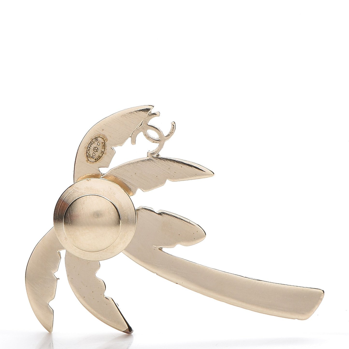 Enamel Pearl Palm Tree Brooch Green Gold