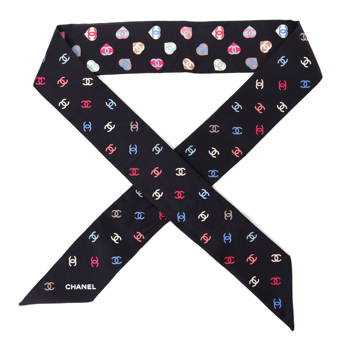 Silk Heart CC Slim Bandeau Scarf Black